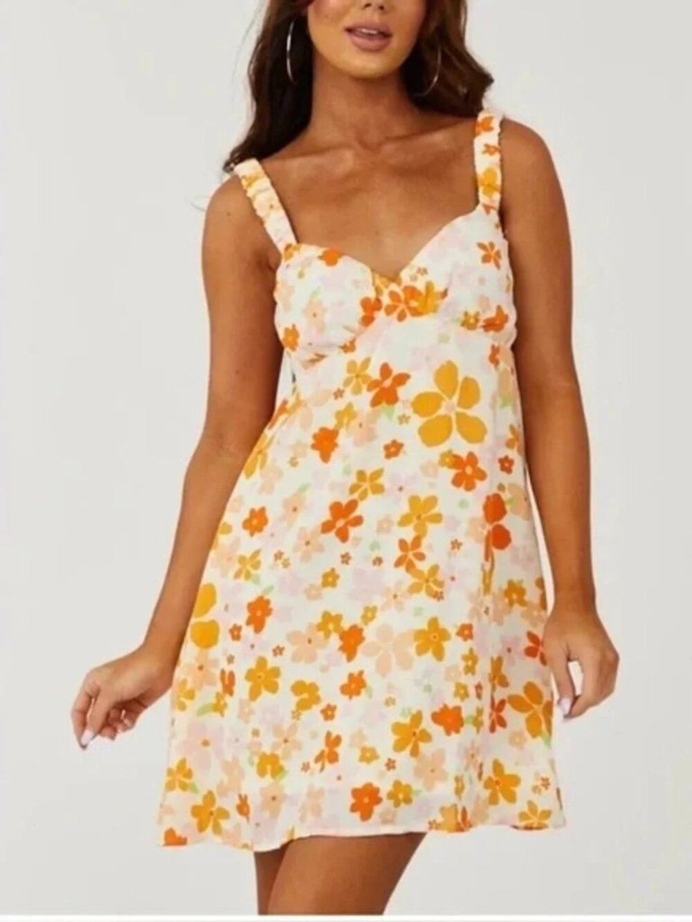 Le Lis Collection Floral Mini Dress Sz S Orange Yellow Retro Babydoll Coquette
